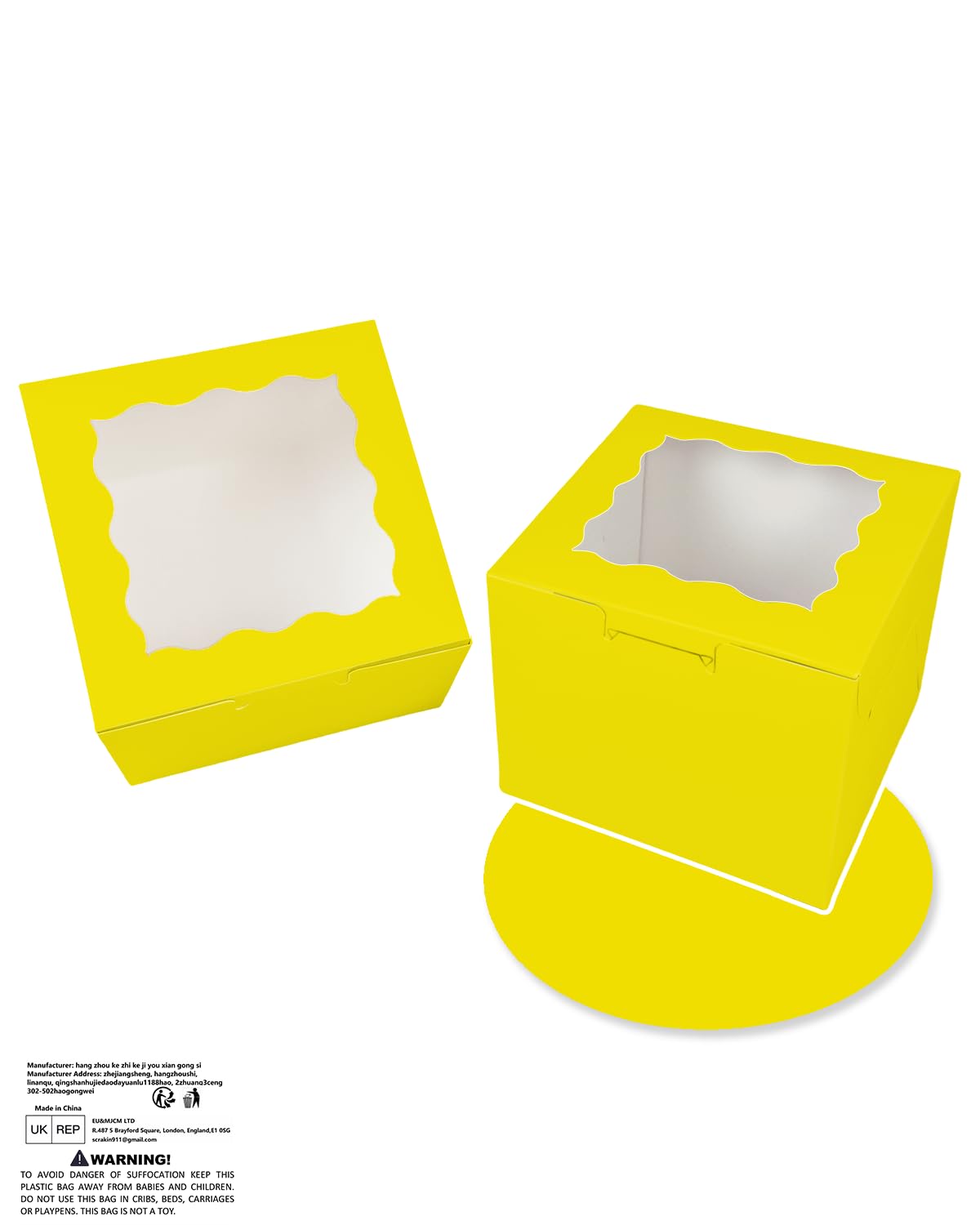 Gcardist 6x6x5 Inch Cake Box, 5 Sets Yellow Cake Box with Window & 5 Sets 6 Inch Yellow Cake Round Boards - Image 2