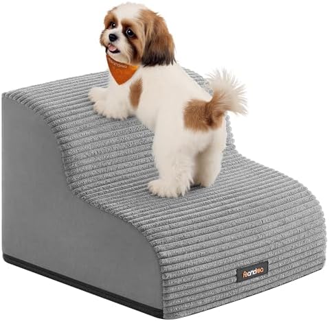 Feandrea Hundetreppe, 2 Stufen, für kleine Hunde, rutschfest | Haustiertreppe, wasserdichte Katzentreppe, abnehmbarer waschbarer Bezug, Taubengrau, BADDI Kollektion PPS002G01