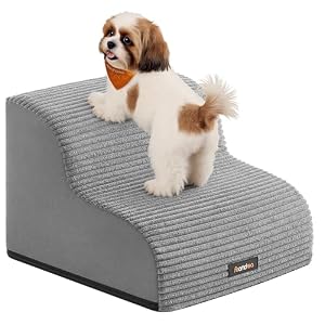 Feandrea 2-Step Dog Stairs, Dog Steps for Bed, Sofa, Waterproof Pet Stairs with Anti-Slip Designs, Gentle Slope, Removable Washable Cover, Handle, Dove Grey PPS002G01