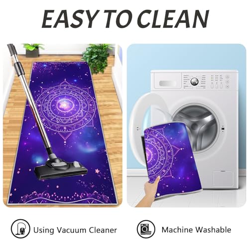 Tapetes de cocina de estrella mandala morada con juego de alfombras lavables de 2 piezas 8