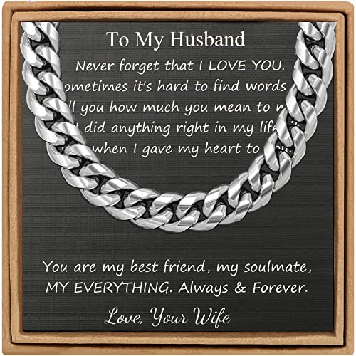 Image of JoycuFF Birthday Gifts for Husband Anniversary Cuban Chain Necklace from Wife Stainless Steel Unique 10MM Father's Day Chain