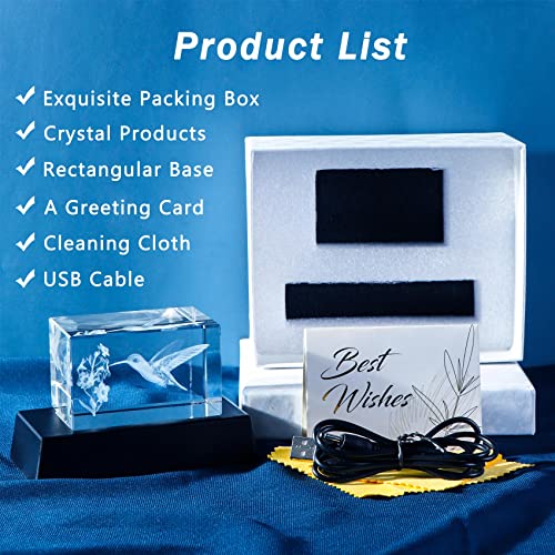 Ywhl 3D Crystal Hummingbird Gifts For Women Man, Laser Engraved Hummingbird Figurines With Light Base For Hummingbird Lovers Nature Lovers, Gifts For Birthday Christmas #TOP4