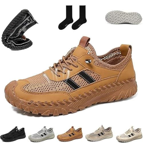 Zenfaze Shoes for Men, Zenfaze Slip On Orthopedic Hiking Shoes, Outdoor Mesh Trail Slip-Resistant Leather Walking Sneakers, Lightweight Sports Driving Trianers