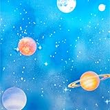 Blue Window Privacy Film Stained Glass Sliding Door Cling Decorative Galaxy Planet Static Tint UV Blocking Non-Adhesive Covering Stickers Cover Decal for Kids Bedroom,17.5x78.7in.