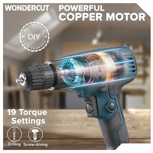 Image of WONDERCUT 450W, WC-ESD-10-B+10 Electric Screwdriver 10mm, 750RPM, Copper Armature, Keyless Chuck, LED Light R /F, Variable Speed, Torque 19+1 Drill Mode with 10 Pcs Screw Bits