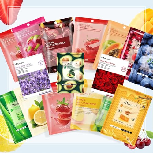16 Maschera Idratante Viso Nutriente, SkinCare idratante, Maschera Viso in Tessuto 16 Fragranze, Cura della Pelle, Maschera Viso Coreana