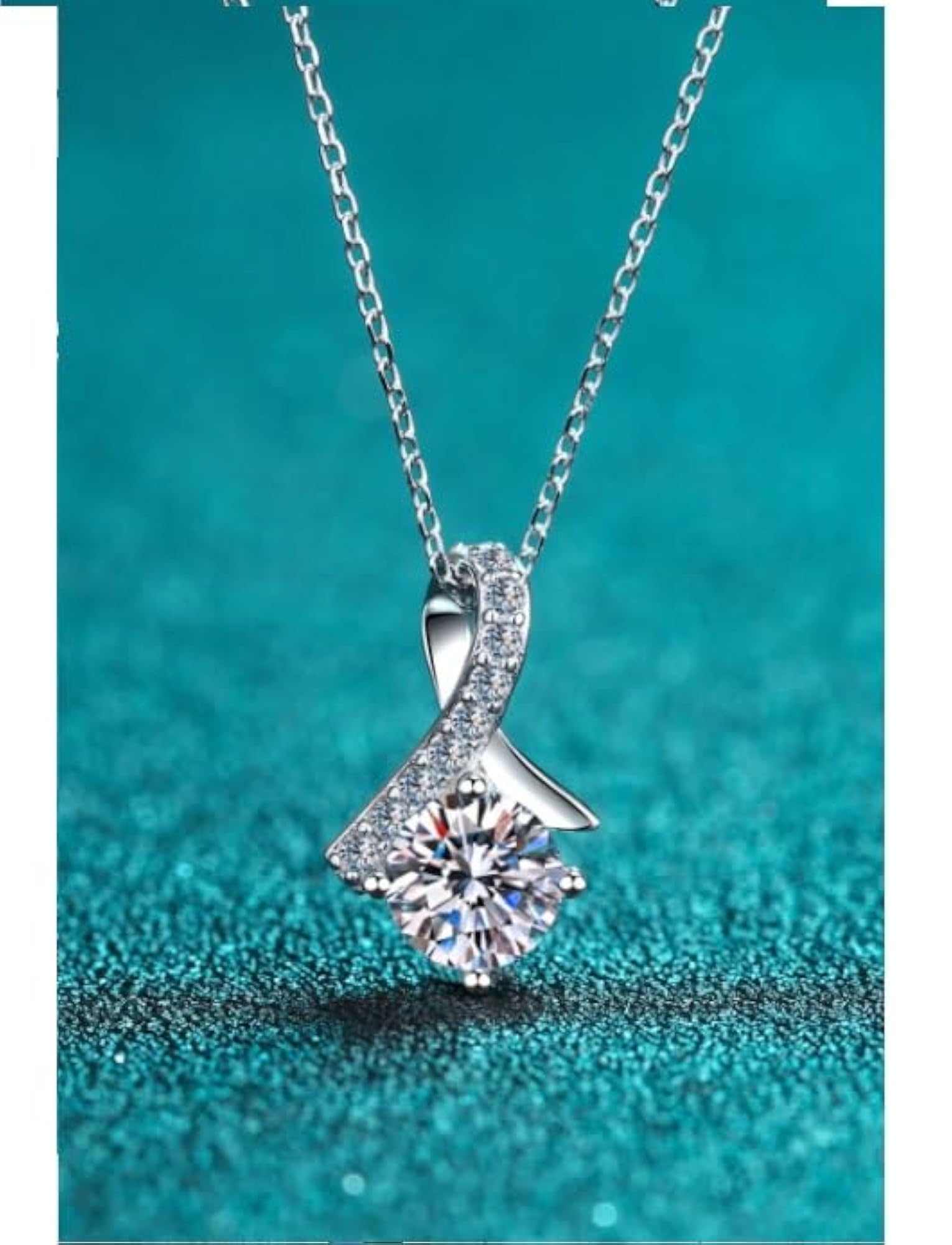 American Diamond Pendant Solitaire with Silver Chain