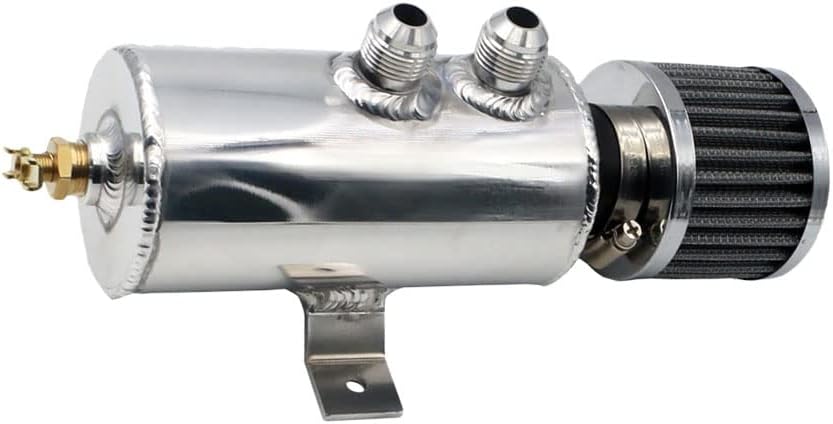 Oil Catch Can Reservoir Tank Breather Filter Baffled Kit Silver, 10 AN Round Brushed Baffled Separator Bracket, Universal 0.75L/0.16 Gal Oil Catch Can Tank