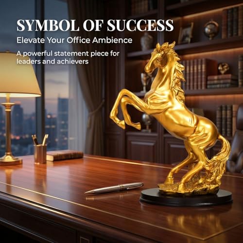Estatua de Caballo Rampante Dorado de Resina 32 cm miniatura 2