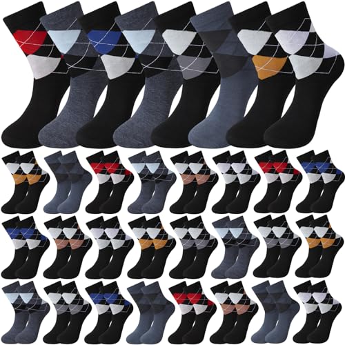 Toulite 24 Pairs Fathers Day Socks Gift for Dad Novelty Argyle Dress Golf Cotton Boot Crew Socks for Dad Grandpa, Size 10-13