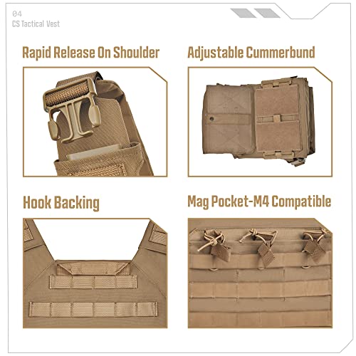 Gloryfire Tactical Vest Quick Release Lightweight Airsoft Vest Adjustable Breathable Military Vest For Cs/Hunting/Training #TOP4