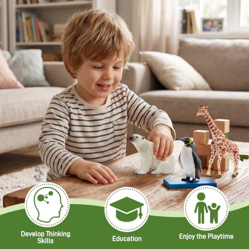 Image of Toymany 9PCS Jungle Animal Figurines for Kids 3-5, Wild Zoo Animal Toys | Plastic animal figures Includes Bear Gorilla Penguin Giraffe Tiger Crocodile Cheetah Cake Toppers Christmas Birthday Gift