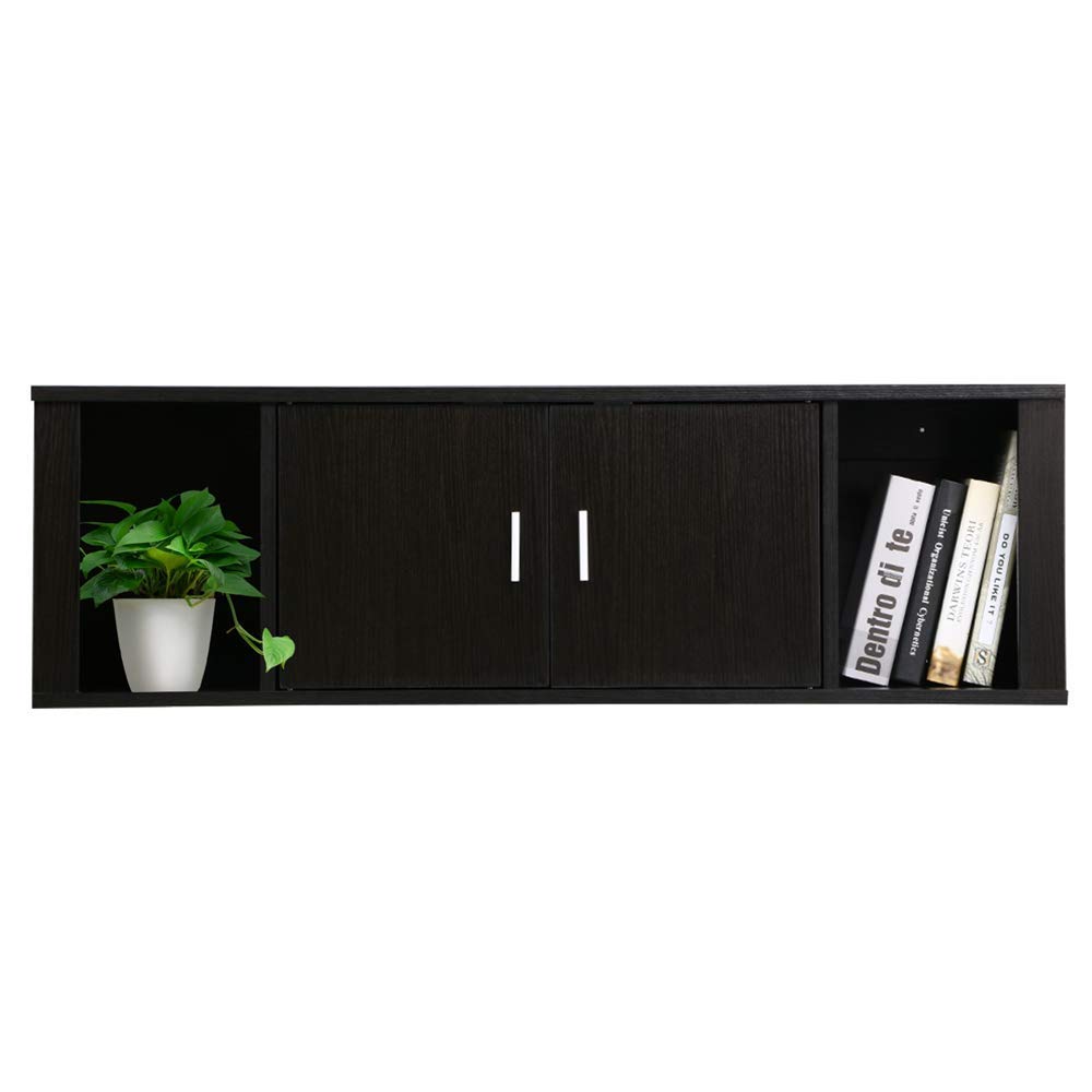 Yaheetech Wall Mounted Tv Media Console Floating Tv Stand Storage Cabinet Hutch For Home Office Black Buy Online In Suriname At Desertcart