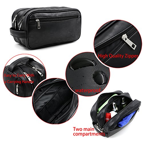 Sumnacon Toiletry Bags, Unisex PU Leather Waterproof Travel Toiletry Bag Organizer Perfect for Shaving Grooming Dopp Kit & Household Business Vacation, Cosmetic Bag with Portable Handle - Image 3