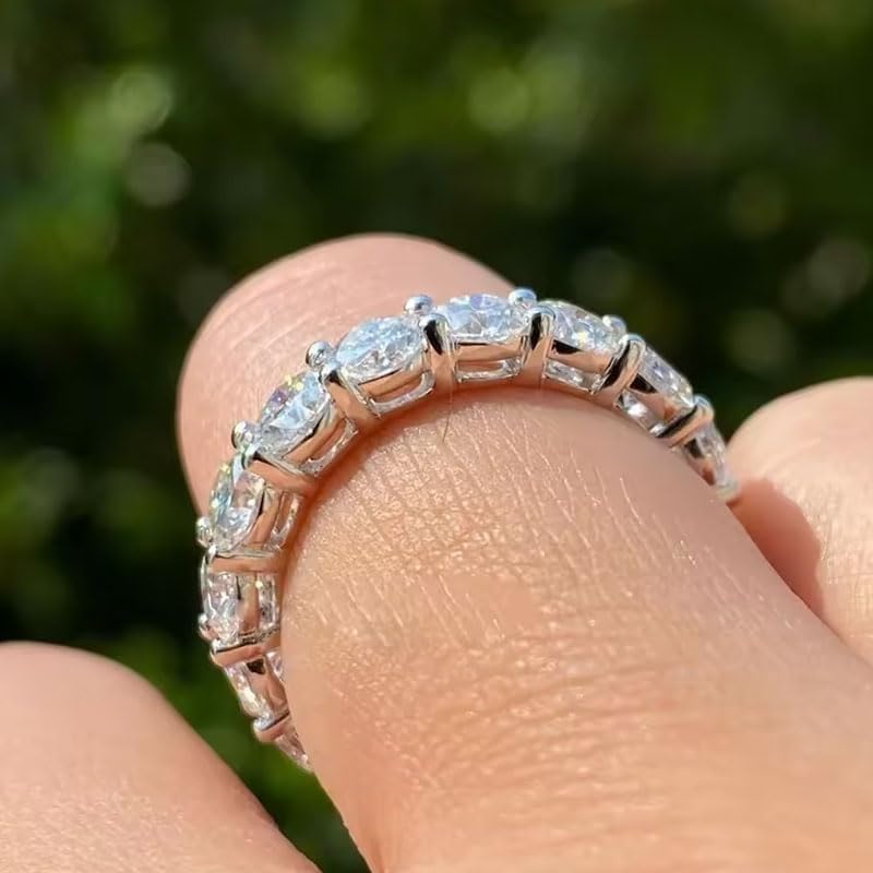 Moissanite Eternity Ring, 2.2ct D Color VVS1 Clarity Round Cut Moiaanite Ring, 925 Sterling Silver Wedding Band Rings for Women (3mm band, 5)