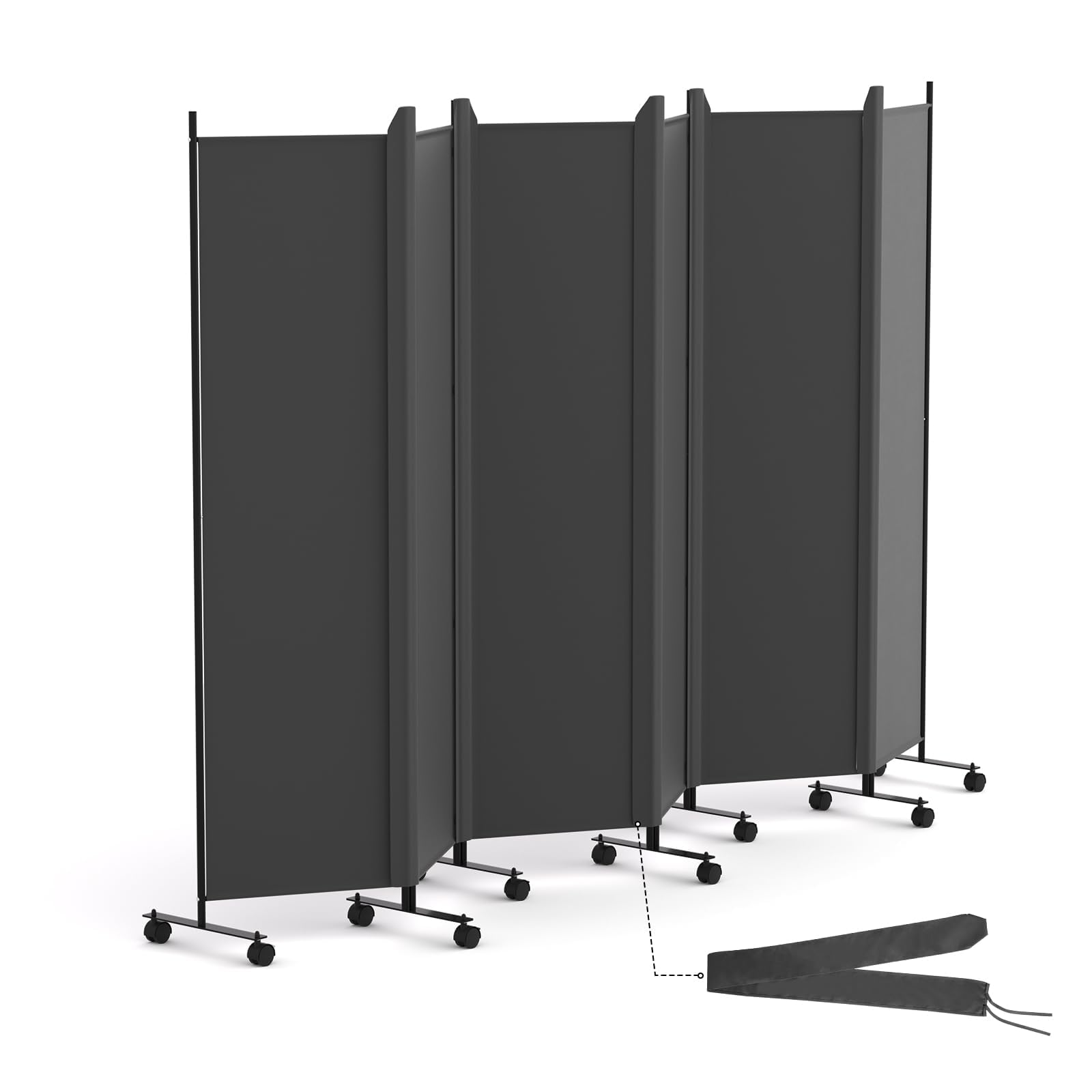 HIDODO 6 Panel Room Divider Folding Privacy Screen, Freestanding Room Partition with Lockable Wheels, Portable Wall Divider for Room Separation, 119" W x 70" H, Grey