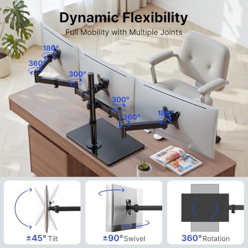 Image of HUANUO Free Standing Triple Monitor Mount for 13-27 Inch Screens