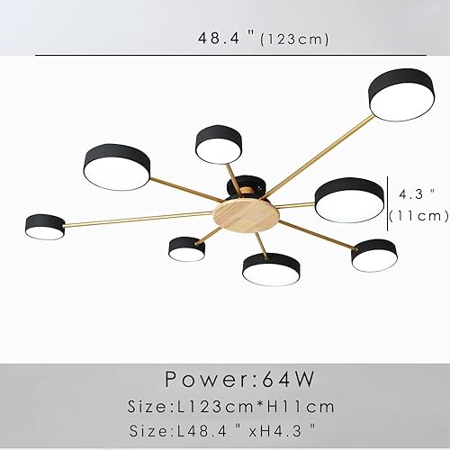 Miniatura 6 de Lámpara de techo LED de 8 luces, 48 pulgadas, moderna lámpara de techo empotrada de madera de 64 W regulable para sala de estar, dormitorio, cocina,