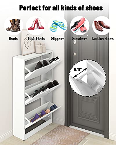 Hopubuy Narrow Shoe Cabinet For Entryway, White Shoe Storage Cabinet, Slim Flip Down Shoe Rack 3 Tier Shoe Organizer For Home And Apartment #TOP1