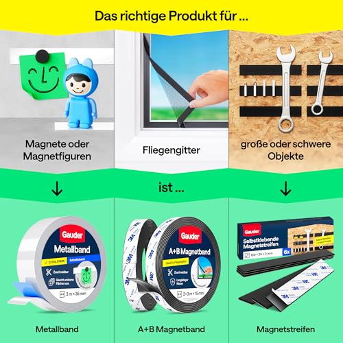 GAUDER Magnetband im Spender - Selbstklebender Magnetstreifen im Abroller für leichte Gegenstände - Zuschneidbares Magnetklebeband zum Befestigen von Postkarten & Fotos auf Metallflächen (6 m x 19 mm)