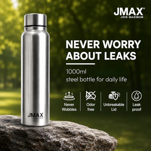 Image of Jmax Stainless Steel Water Bottle | Single Wall Metal Bottle for Office School Gym Travel | BPA Free | Rust-Free, Leakproof & Lightweight | 1000 Ml