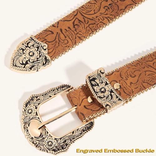 Brown Western Belt for Women Cowgirl Country Leather Belt for Jeans Pants3