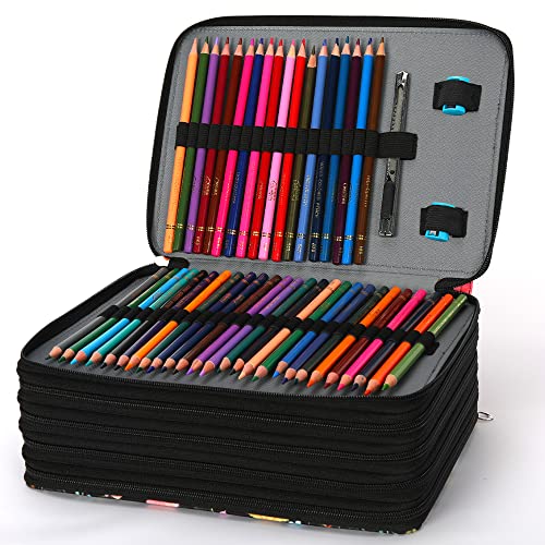Image of Vomgomfom 252 Slots Pencil Case 5-Layer PU Leather, Handle, Black Rose