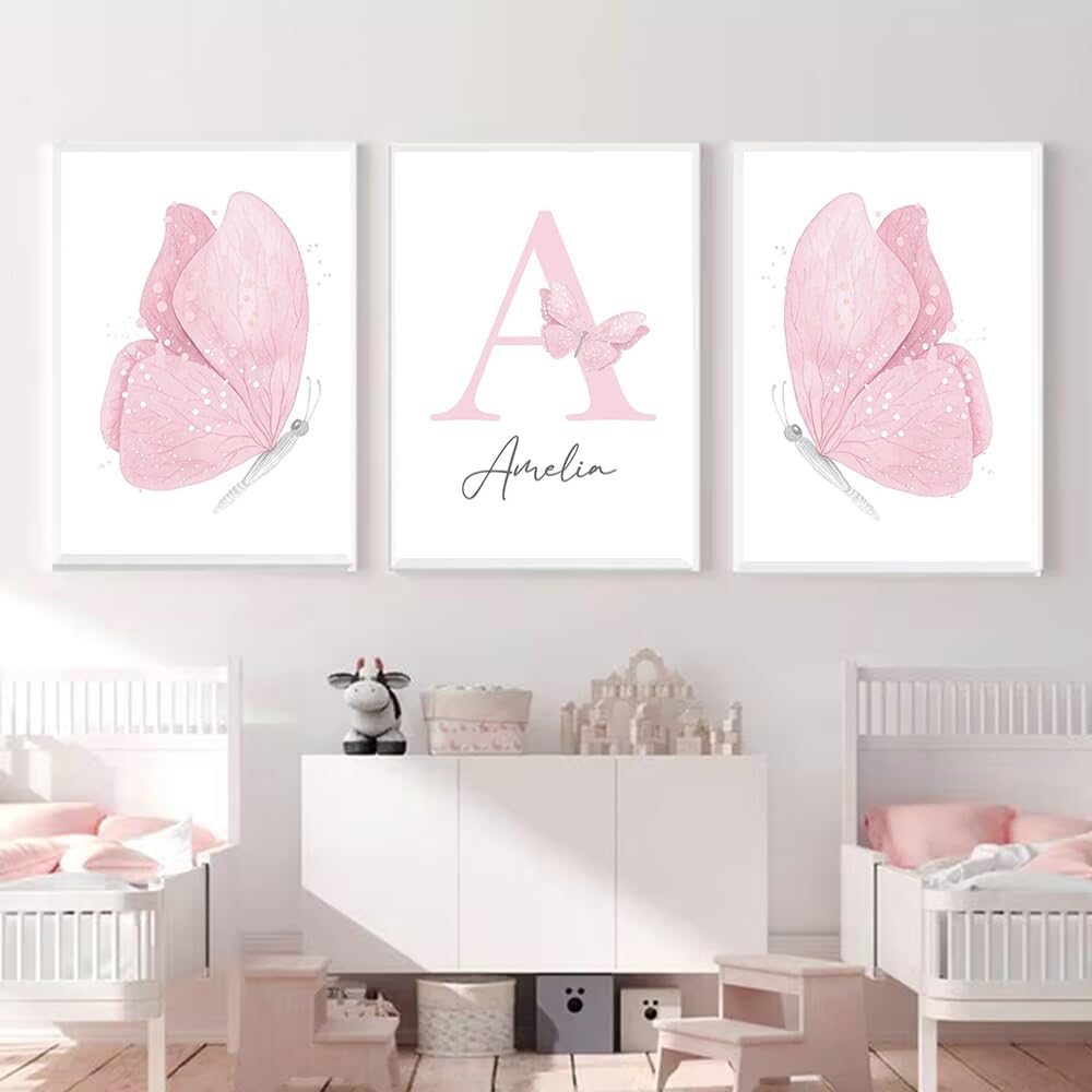3 Laminas Habitacion Niña 30X40CM Cuadros Mariposas Poster Rosa Lienzo Habitacion Bebe Infantil Laminas Personalizadas Bebe Cuadros Decoracion Niña sin Marco