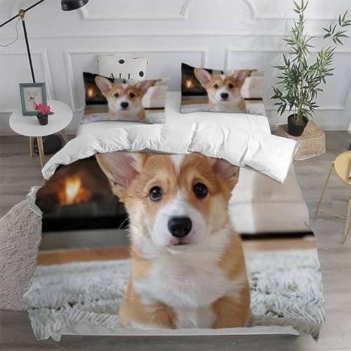 Housse de couette 220x240 chiots parure lit animaux microfibre imprimé 3D
