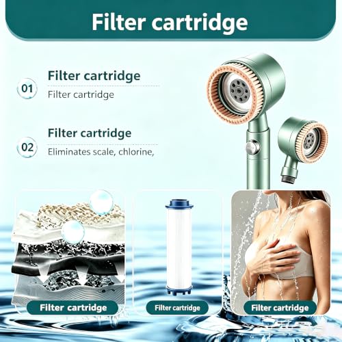 Regadera de mano turboalimentada con cepillo, 6 modos de pulverización, apagado con un toque, 3 cartuchos de filtro, manguera y soportes incluidos miniatura 6