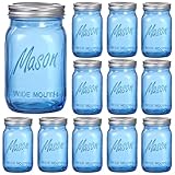 Rubtlamp Blue Mason jar 32 oz, 12 Pack Glass Jars - Wide Mouth Mason Jars with Airtight Lids for Pickling, Fermenting, Food Storage&DIY Crafts, Microwave & Dishwasher Safe