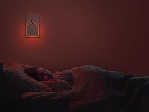 Paquete de 2 temporizadores de sueño para niños, luz nocturna roja, enchufe a la pared, adulto, sensor de luz, regulable, pasillo, luces de escalera