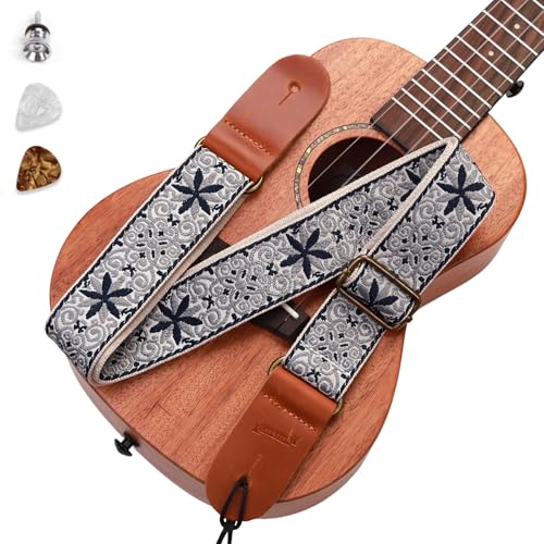 MUINS Ukulele Strap Embroidered Ukelele Shoulder Strap Suitable for Adult Soprano Concerts Tenor or Baritone Ukulele Accessories (Embroidery Style No.3)