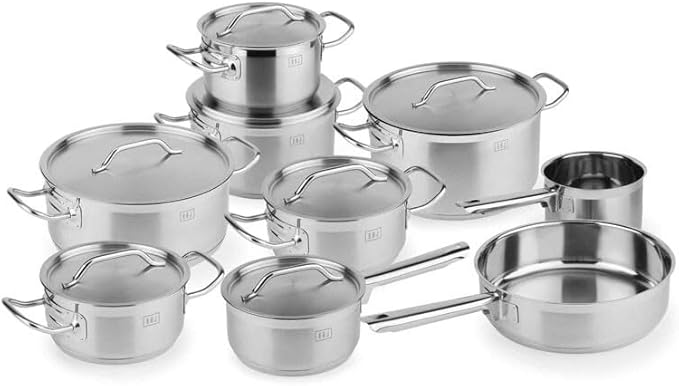 BOJ Batería de cocina PREMIUM - Acero Inoxidable - conjunto de cacerolas, cazos y sartenes (9 piezas)