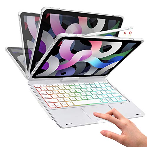 iPad Air 4th Generation 10.9 Keyboard Case with Touchpad - Boriyuan Backlit Keyboard Folio Smart 360 Rotate Stand Keyboard Cover for iPad 10.9/Pro 11 inch,Support Apple Pencil Charging (Silver)