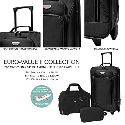 Travelers Club Euro 3-Piece Carry-On Luggage Set, Black - Thumbnail 2