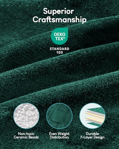 Cottonblue Sherpa Fleece Weighted Blanket 15lbs for Twin/Full Ded - Plush Bed Blanket for Deep Sleep and Relaxation, Heavy Calm Blankets with Cemaric Beads, 48x72 Inches,Green