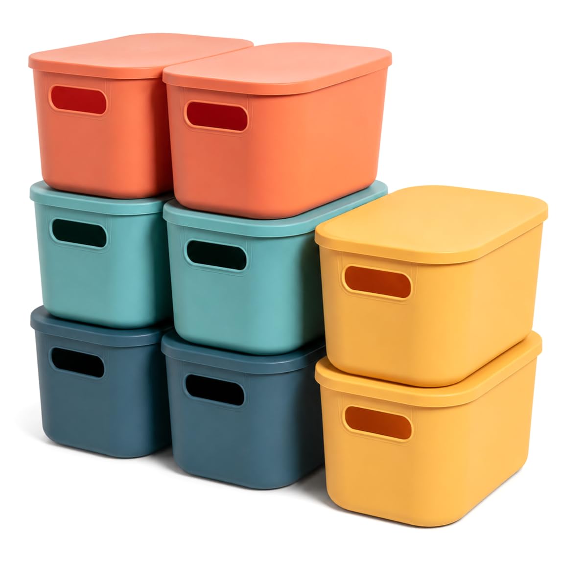 Photo 1 of HapiLeap Plastic Storage Bins with Lid, Stackable Storage Containers for Organizing, Decorative Storage Baskets for Shelves Living Room Playroom Classroom Office (Small (8 PCS))