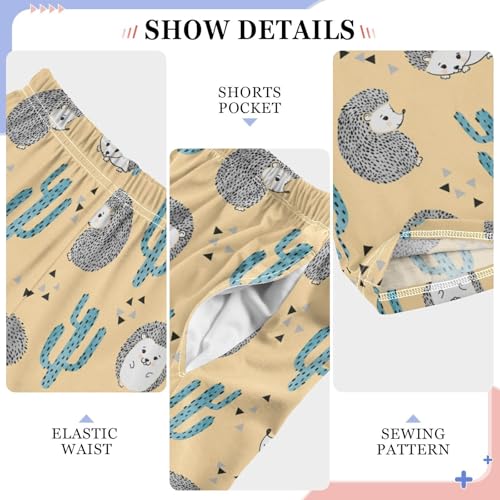 ZZXXB Hedgehog Cactus Geometry Boys Long Pants Soft Trousers Elastic Waist Kids Lounge Bottoms with Pockets S-XL4