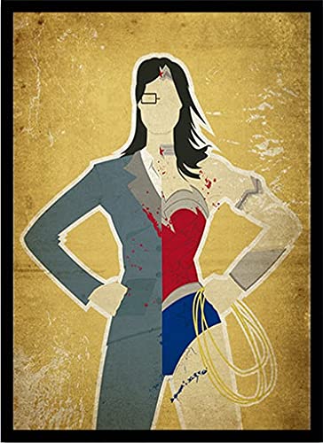 SPOIL YOUR WALL Wonder Woman Super Hero Pop Art Poster with Black Frame, Arts Home Décor Photo Frames, 40x55cm