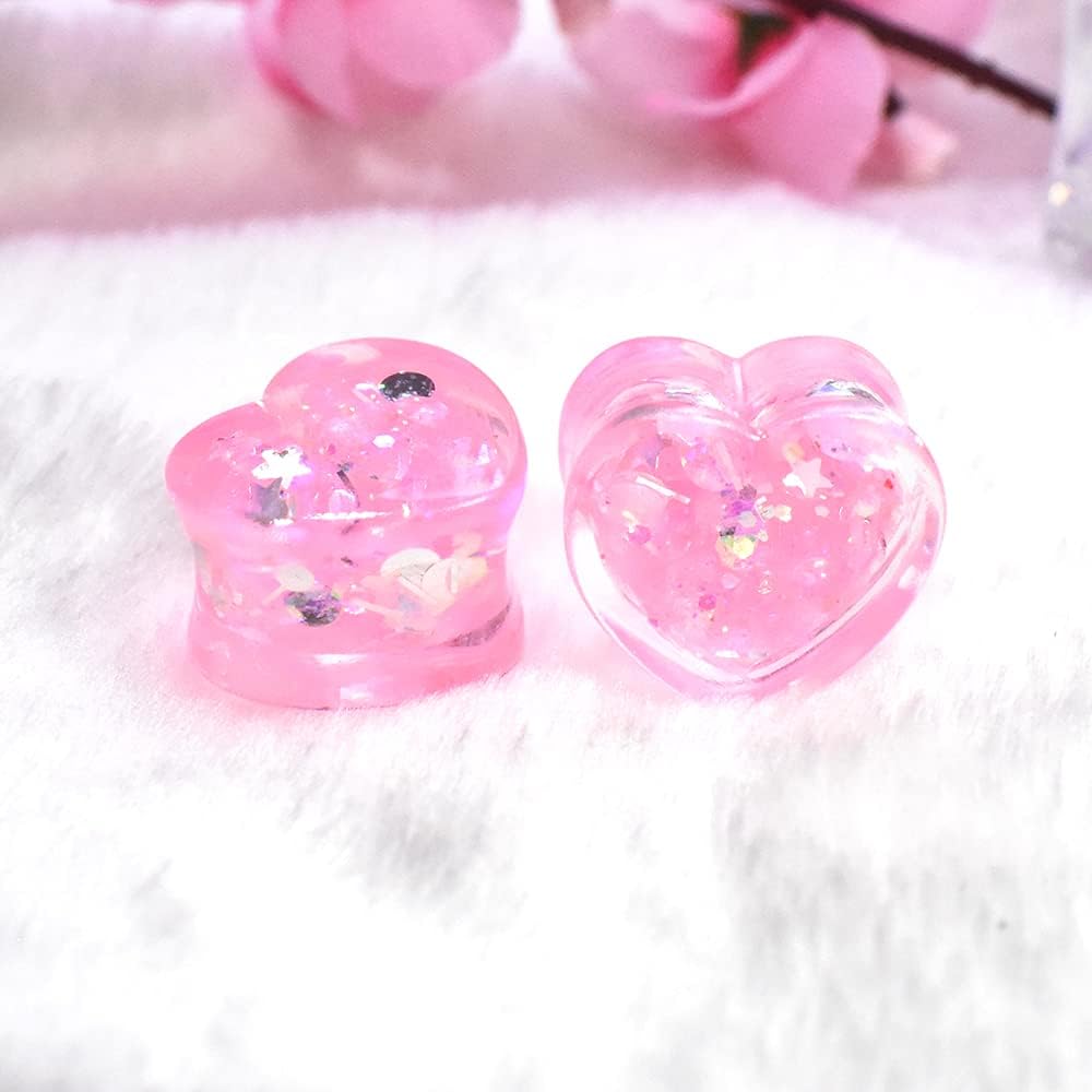 6Pcs/3pair Shineing Paillette Heart-shaped Ear Gauges Tunnels and Plug Acrylic Ear Expander Studs Stretching Size 6mm To 25mm