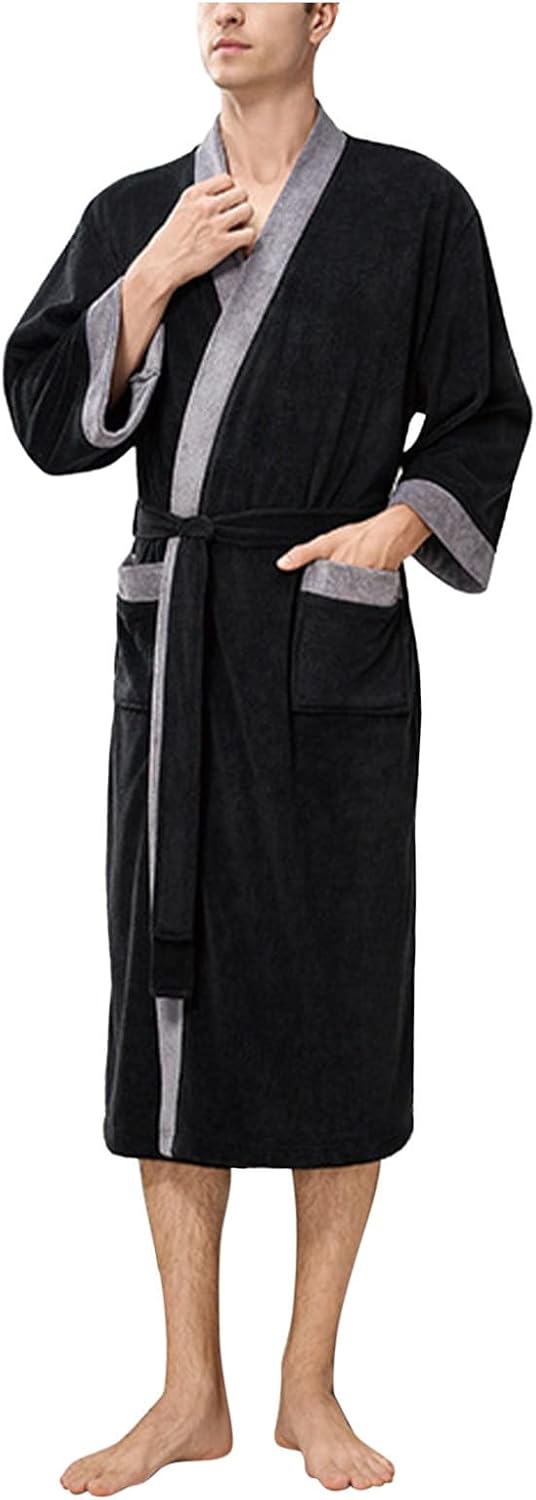 Fleece Bathrobes for Men Soft Lounge House Coat with Pockets Cozy Loungewear Robes Fuzzy Warm Spa Sleep Robe