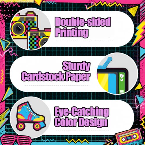 Image of Bessmoso 28PCS 80s Party Decorations - Retro Hanging Swirls & Ceiling Streamers for 1980s Throwback Birthday, Neon Back to The 80's Party Supplies (Pack of 2)