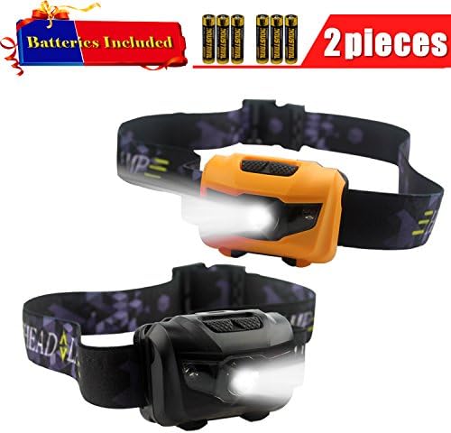 TigerTu Waterproof LED Headlamp,5 Modes 2 Switchs White and Red light Headlamp,Great for Camping,Hunting,Fishing,Hiking,Climbing,Dog Waking and Kids,Color:Black+Yellow,Pack of 2