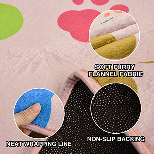 Aimuan Soft Area Rug Colorful Dog Paw Fun Puppy Paws And Bones Print Rugs Cute Nursery Kids Velvet Carpet 5 Ft X8 Ft Faux Fur Flannel Decor Kitty Cat Floor Mat For Living Bedroom (5X8 Feet, Cream) #TOP3