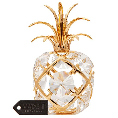 Matashi Christmas Gift – 24K Gold Plated Pineapple Ornament with Crystals – Ideal Valentine’s Day & Mother’s Day Gift – Elegant Home Décor Accent Representing Joy, Love & Prosperity