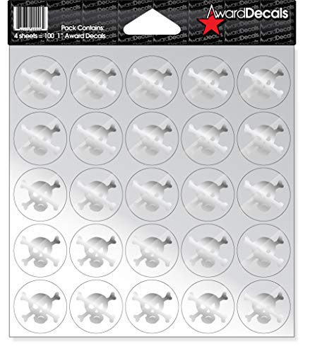 Image of Award Decals Skull and Crossbone (100 Stickers) (Silver on Clear)