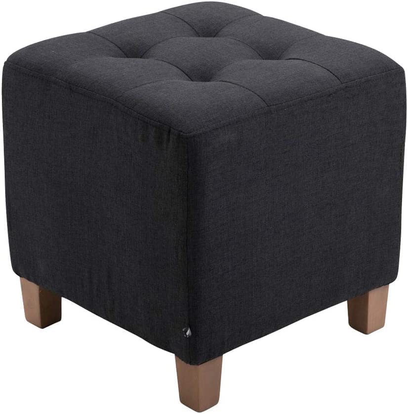 Ereteken ART Small Velvet Square Ottoman Foot Rest Stool Linen Fabric Padded Seat Pouf Ottoman with Square Shape for Living Room (Black)-image-15