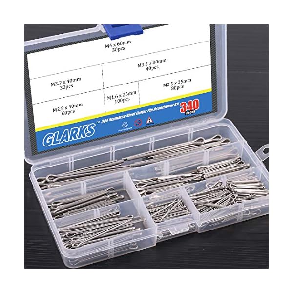 Glarks 340 Teile 6 Größen 304 Edelstahl Splinte Pin Clip Key Fastner Fitting Sortiment Kit für Automotive, Mechaniker… – Bild 6