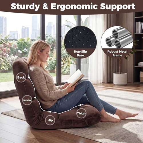 Image of COSTWAY Floor Chair, Video Gaming Chairs with Back Support | Adjustable 14-Position, Alloy Steel Frame, Lazy Sofa Lounge Recliner for Adults Kids (Chocolate)